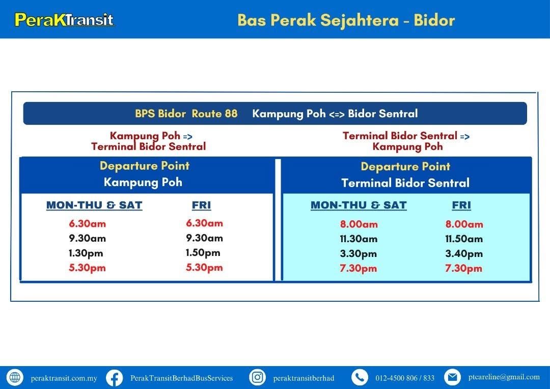 PENGUMUMAN LALUAN BAHARU BPS NO. 88 – KAMPUNG POH ↔️ BIDOR SENTRAL