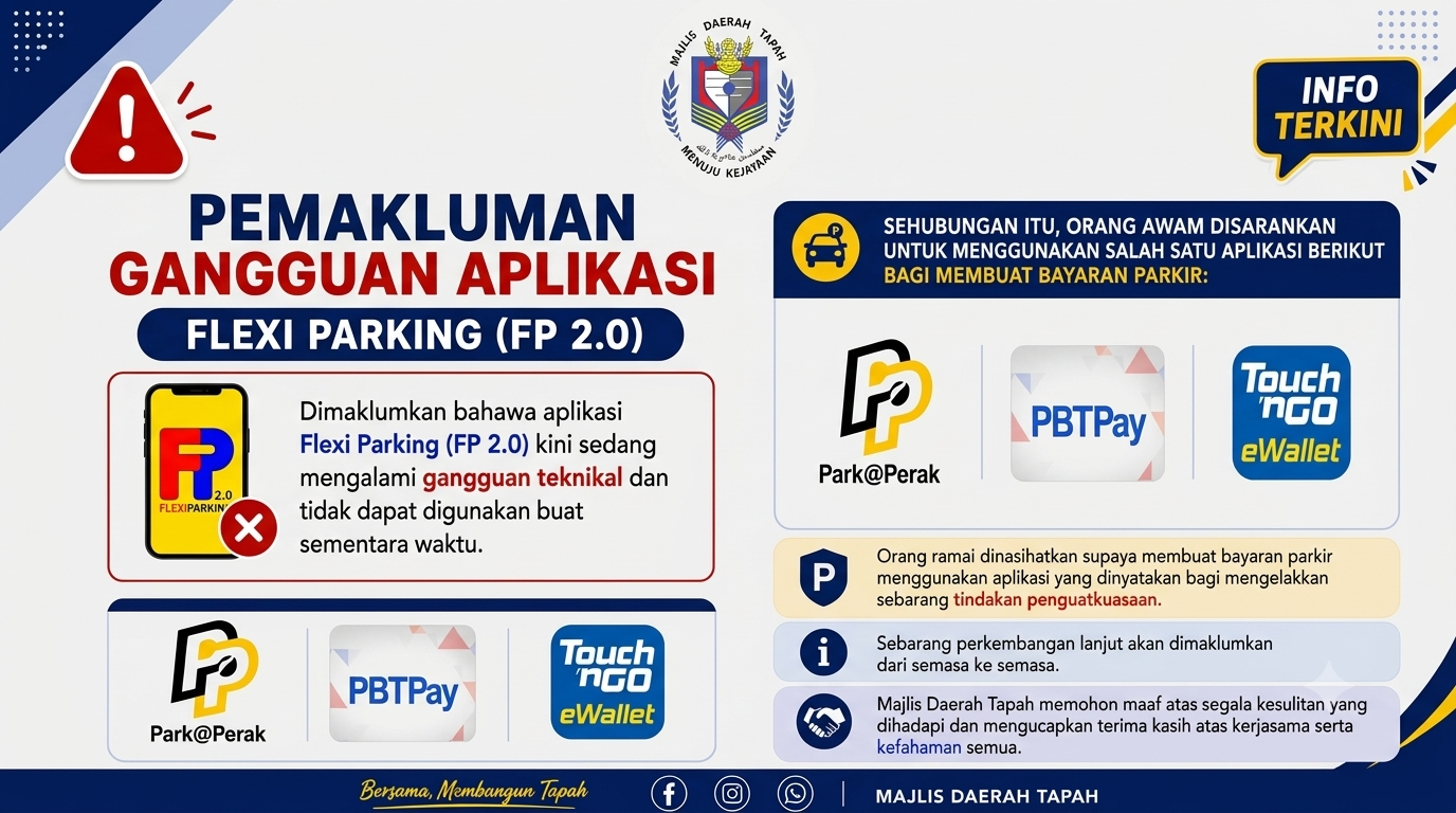 📢 PEMAKLUMAN GANGGUAN APLIKASI FLEXI PARKING (FP 2.0)